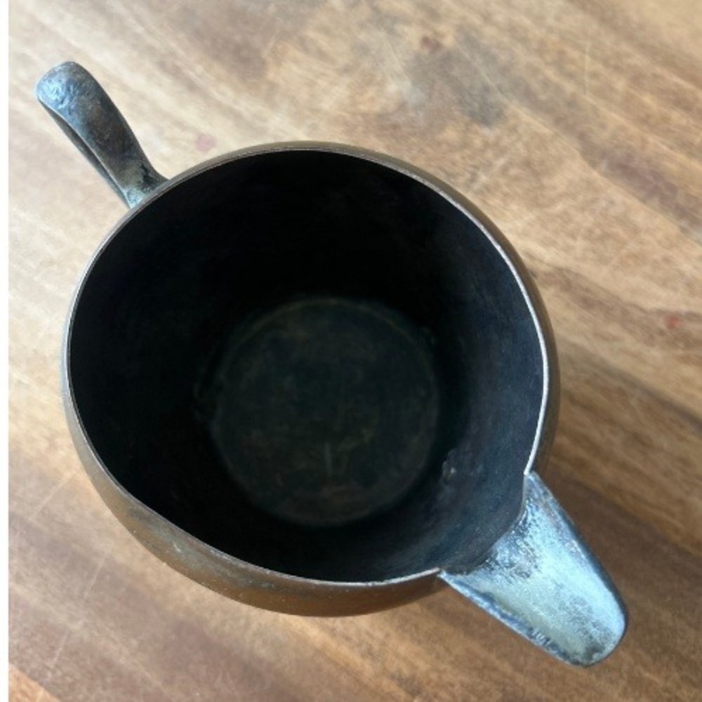 Vintage Copper Creamer Pitcher Small Metal Spout Handle Hole Large Gash in Pics - Picture 3 of 4